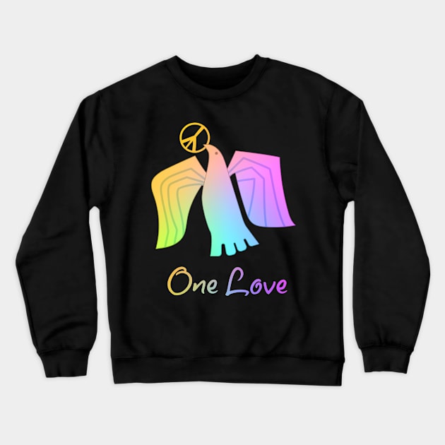 One Love Dove Holding a Peace Sign Crewneck Sweatshirt by DesignsbyZazz